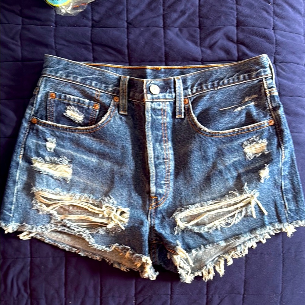 Levi's Blue Jean Shorts Distressed Frayed Hem 501